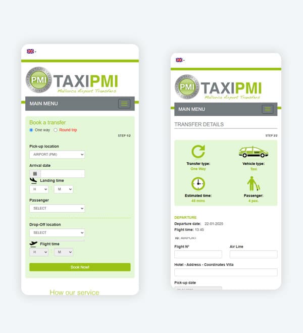 Web responsive con sistema de reservas para taxi y transfers